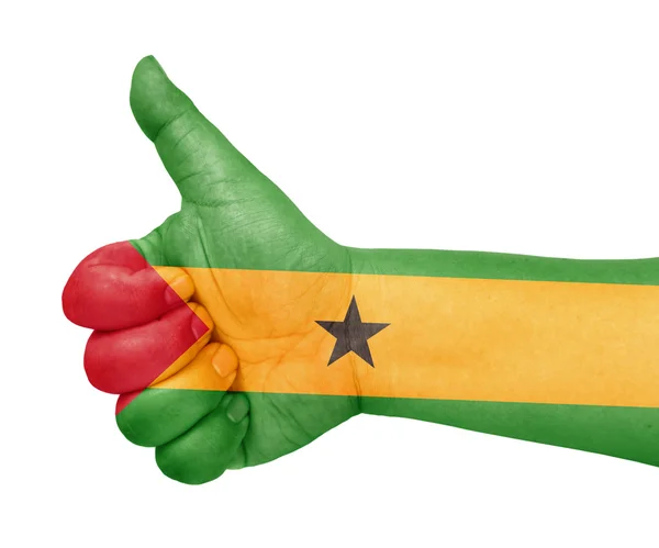 Santo Tomé y Príncipe bandera en el pulgar hacia arriba gesto como icono —  Fotos de Stock
