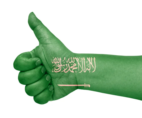 Szaúd-Arábia zászló a hüvelykujjával felfelé gesztus mint ikon — Stock Fotó