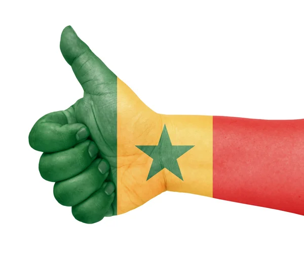 Bandera de Senegal en el pulgar hacia arriba gesto como icono — Foto de Stock