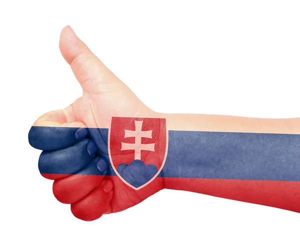 Szlovákia zászló a hüvelykujjával felfelé gesztus mint ikon — Stock Fotó