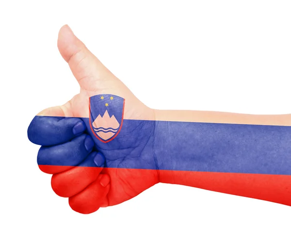 Bandera de Eslovenia en el pulgar hacia arriba gesto como icono —  Fotos de Stock