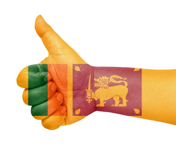 Bandera de Sri Lanka en el pulgar hacia arriba gesto como icono —  Fotos de Stock