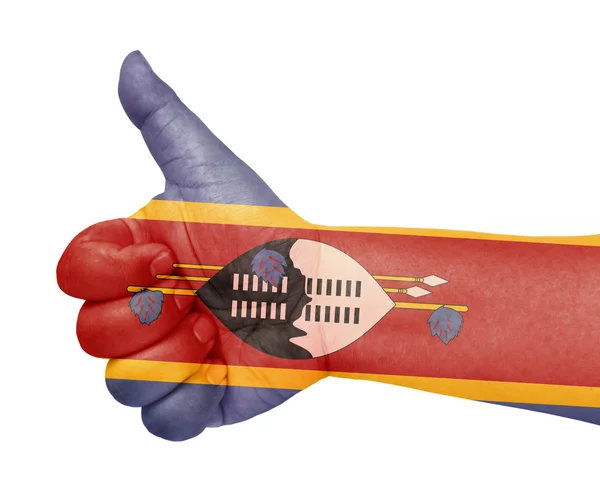 Swazilands flagga på tummen upp gest som ikon — Stockfoto