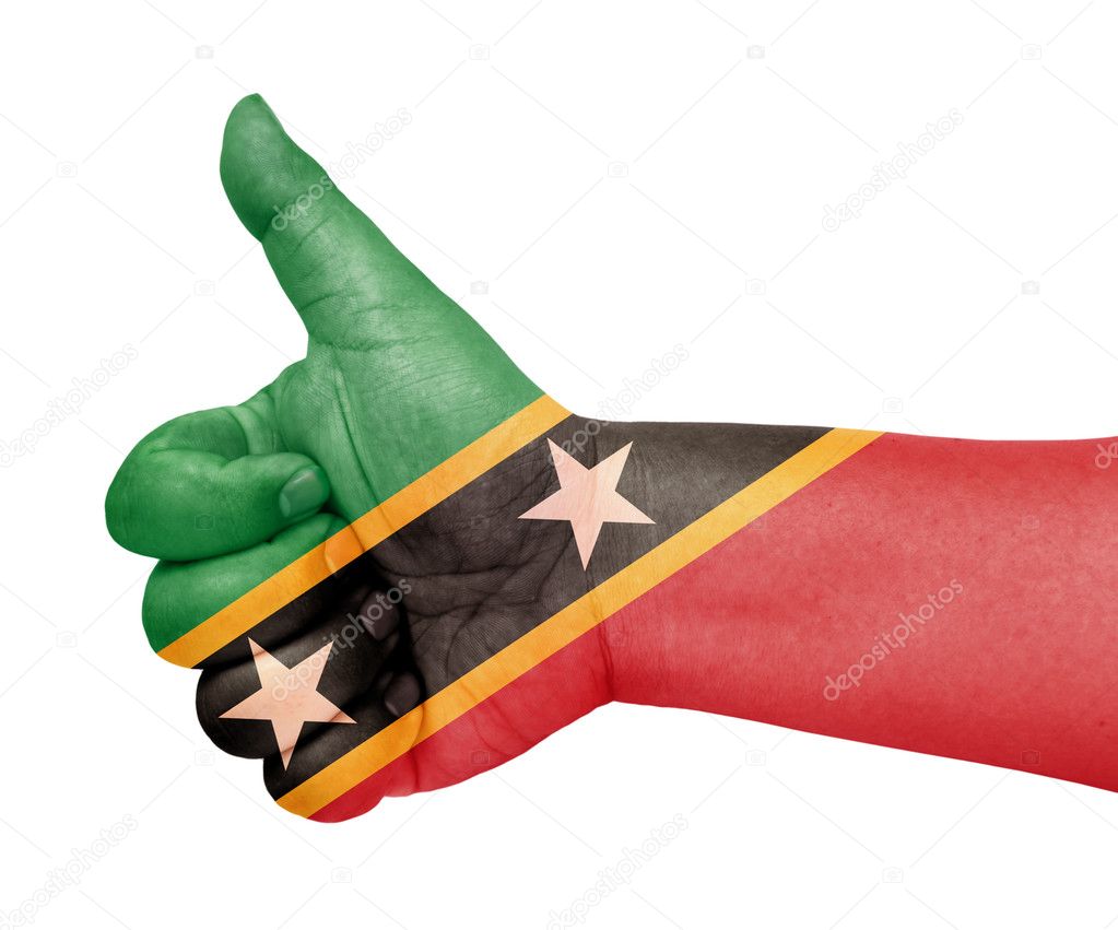 Saint Kitts and Nevis flag on thumb up gesture like icon Stock Photo by