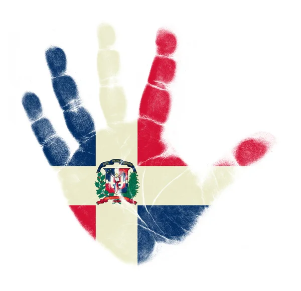 Доминиканский флаг отпечаток ладони на белом фоне — стоковое фото