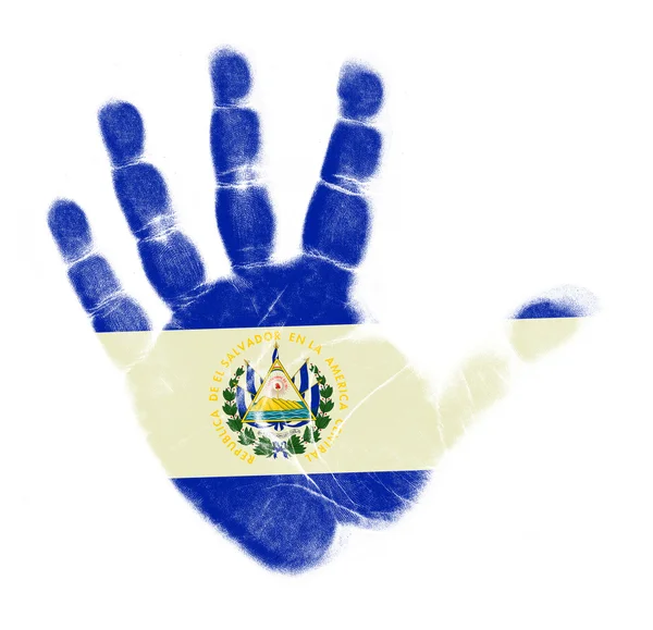 Salvadorská vlajka dlaň tisk izolované na bílém pozadí — Stock fotografie