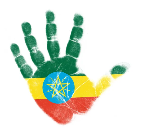 Bandera de Etiopía impresión de palma aislada sobre fondo blanco —  Fotos de Stock