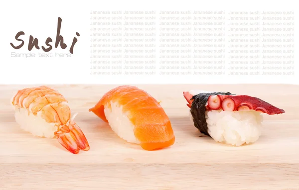 Stock image Japanese sushi on wooden plate