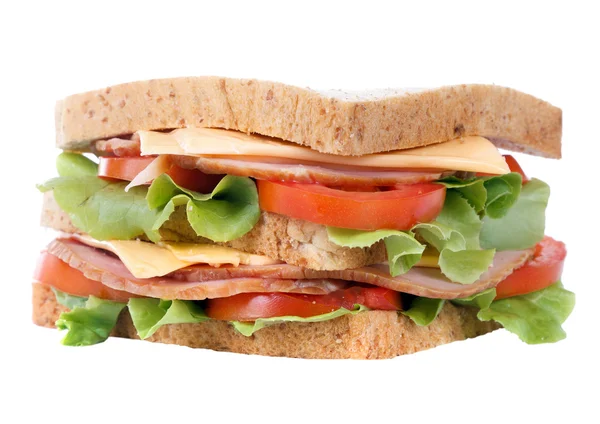 Sandwich fresco de queso jamón grande aislado —  Fotos de Stock