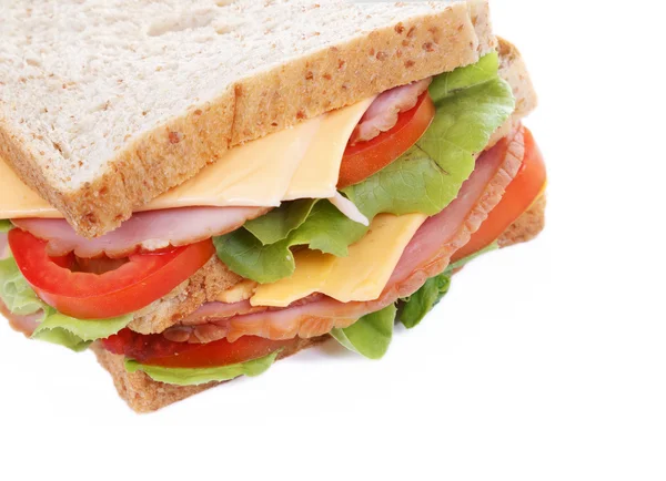 Sandwich fresco de queso jamón grande aislado —  Fotos de Stock