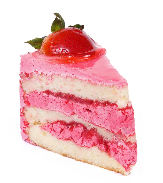 Różowy tort truskawkowy na białym tle — Zdjęcie stockowe