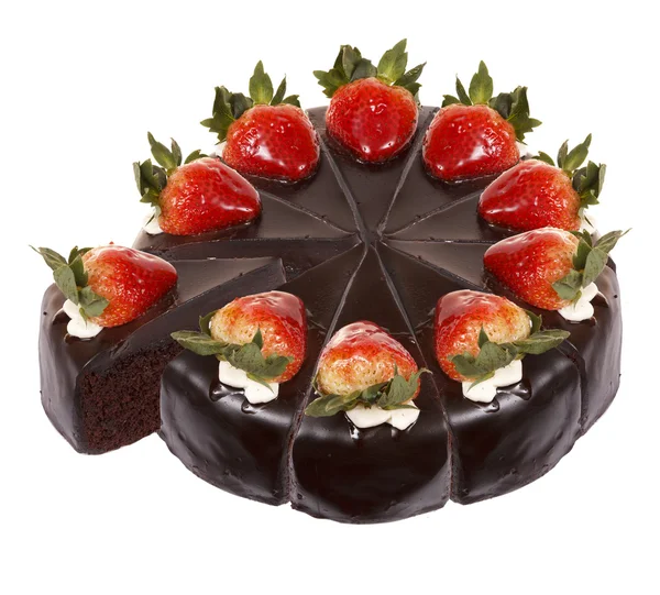 孤立的黑巧克力草莓蛋糕 — 图库照片