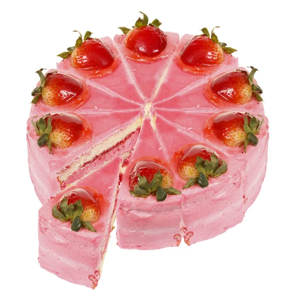 Pink strawberry cake isolated — Stock Photo, Image