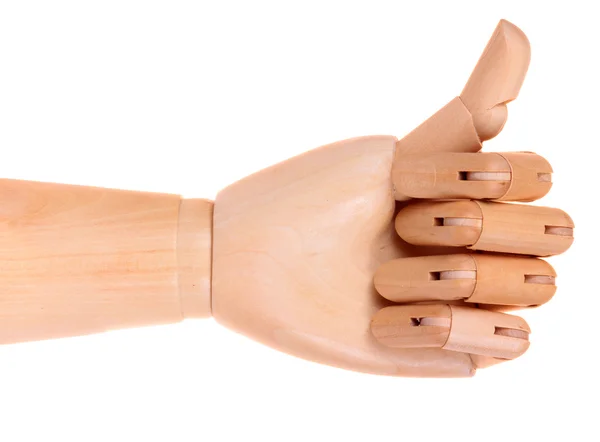 Dřevěné figuríny ruka jako izolované symbol na bílém pozadí — Stock fotografie