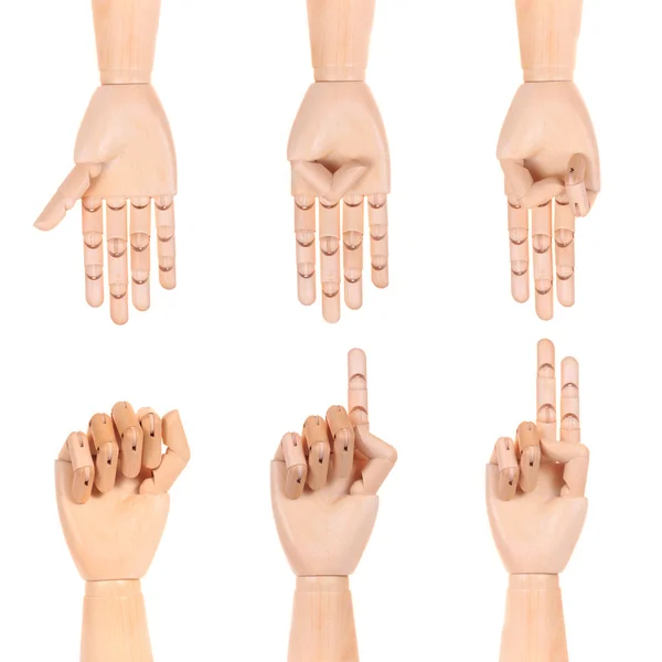 Dřevěné figuríny rukou znaménko čísla nula pět — Stock fotografie