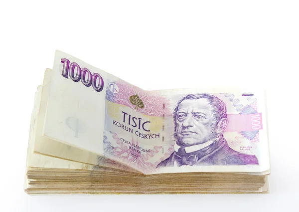 Billetes checos valor nominal uno y dos mil coronas — Foto de Stock