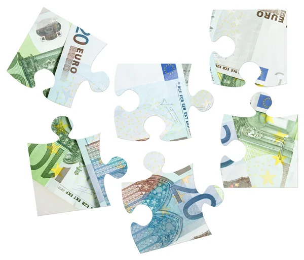 Peças de quebra-cabeça de notas de euro — Fotografia de Stock