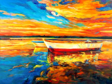 Картина, постер, плакат, фотообои "лодки в океане картина пейзаж", артикул 12064097