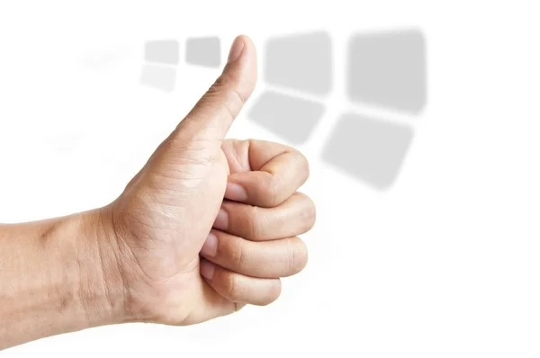 Baş parmak basarak bir dokunmatik ekran üzerinde — Stok fotoğraf