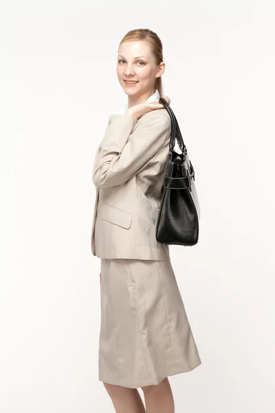 Bella donna d'affari sorridente su sfondo bianco — Foto Stock