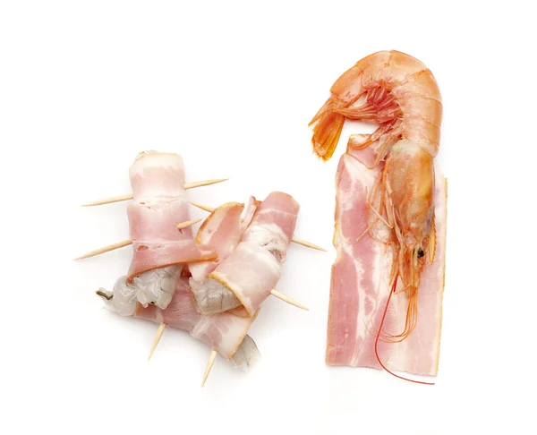 Izolované slaninu a krevety — Stock fotografie