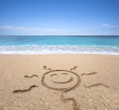 Happy sun on the beach with clear sky clipart