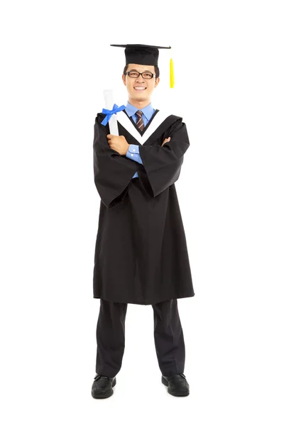 Comprimento total de estudante de graduação feliz — Fotografia de Stock