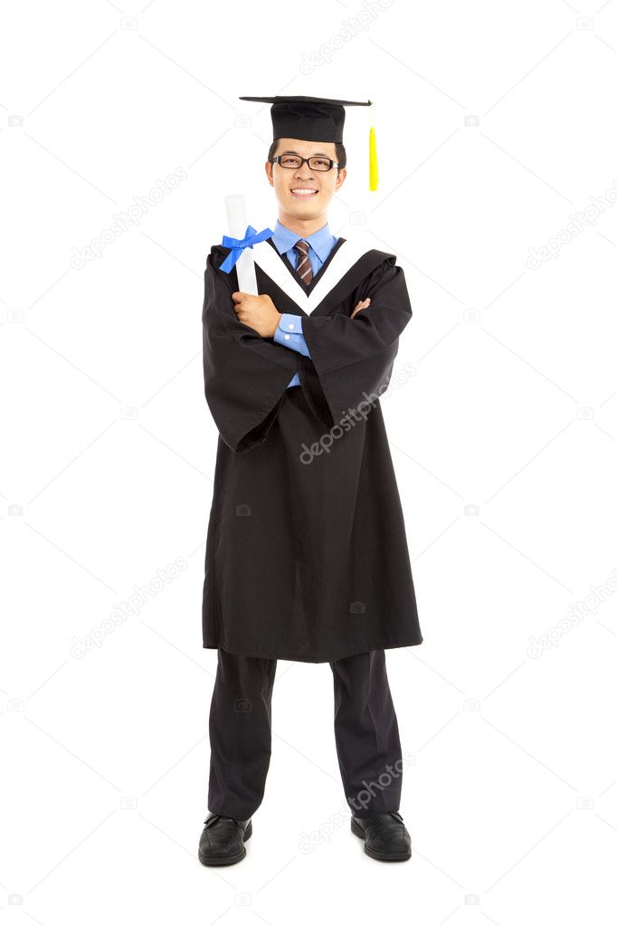 Full length of happy graduating student