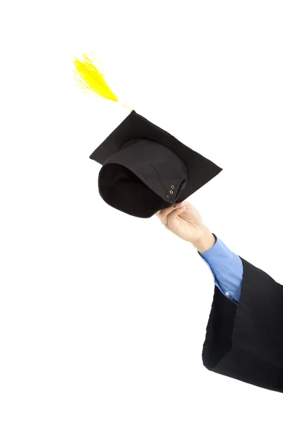 Χέρι του αποφοιτούν φοιτητή με καπάκι — Φωτογραφία Αρχείου