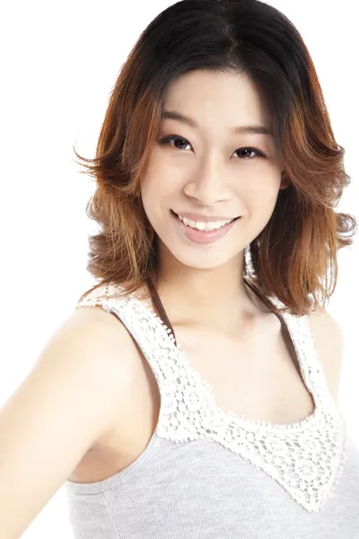 Šťastný asijské mladá žena izolovaných na bílém — Stock fotografie