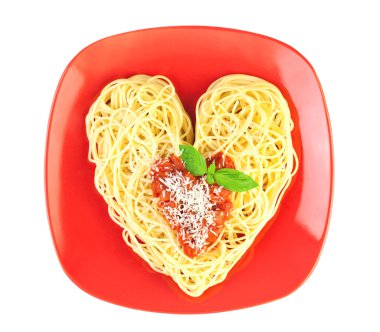 Ben makarna seviyorum / spagetti izole beyaz / kalp şekli