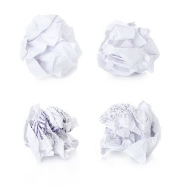 Set of Office Crumpled Paper Balls / blank and used up / isolat