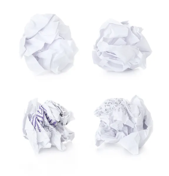 Set of Office Crumpled Paper Balls / blank and used up / isolat — Stock Photo, Image