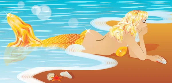 Gyllene sexig sjöjungfru, vektor illustration — Stock vektor