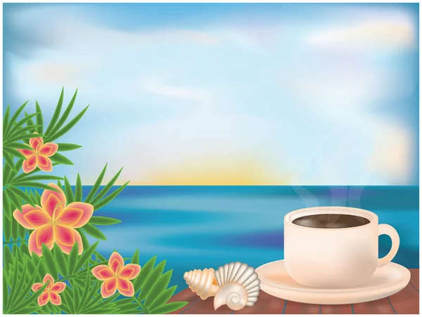 Sommerkarte mit Morgenkaffee, Vektorillustration — Stockvektor