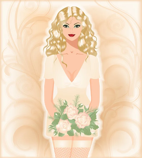 Sexy beautiful girl in wedding dress , vector illustration — Stock Vector