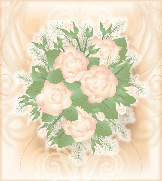 Cartão de casamento com rosas, ilustração vetorial — Vetor de Stock
