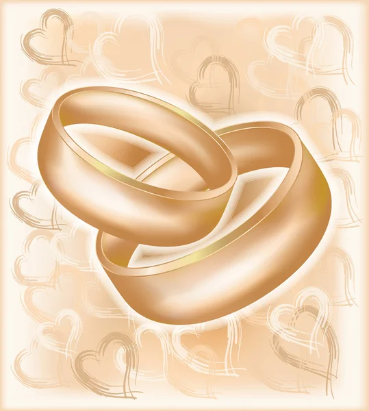 Cartão de casamento vintage com anéis dourados, ilustração vetorial — Vetor de Stock