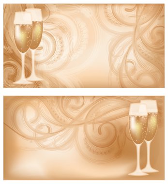 Set two wedding banners with champagne, vector illustration clipart