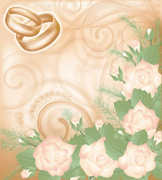 Fond de mariage avec anneaux dorés, illustration vectorielle — Image vectorielle