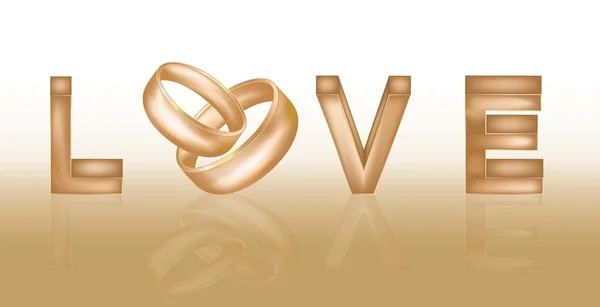 Banner de amor con dos anillos de boda, ilustración vectorial — Vector de stock