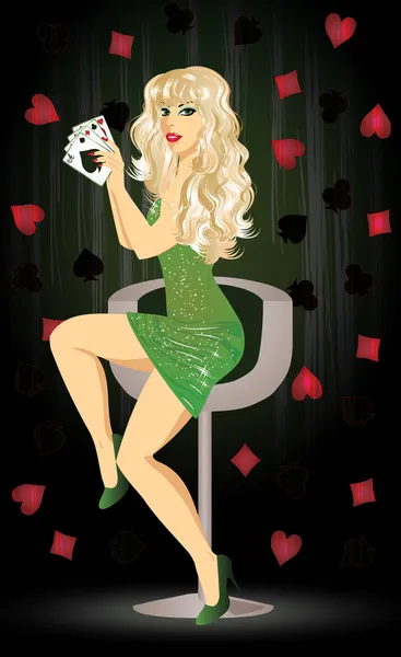 Fille sexy avec des cartes de poker, illustration vectorielle — Image vectorielle