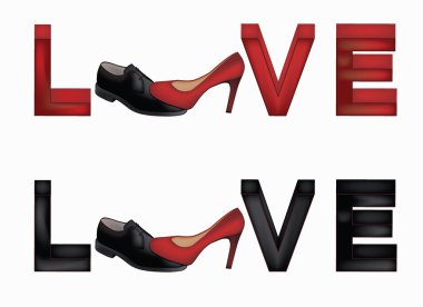 Love banner with female and man's shoes, vector clipart