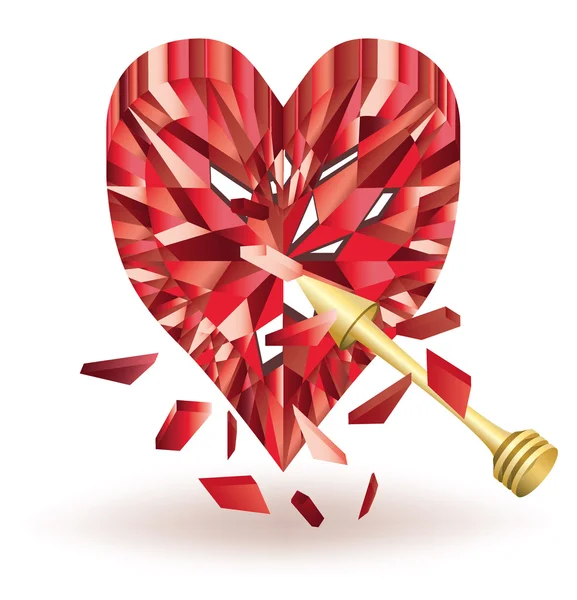 Ruby hjärta och guld pilen. vektor illustration — Stock vektor