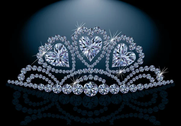 Princess diadem with diamond hearts, vector illustration — Stock Vector