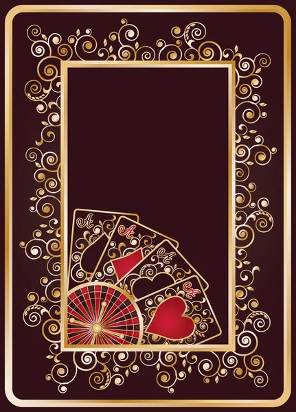 カジノ ポーカーのカードとルーレット、ベクトル イラスト背景 — ストックベクタ