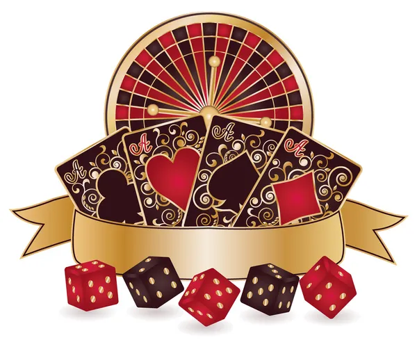 Casino tema isolado com roleta, cartas de poker. ilustração vetorial — Vetor de Stock