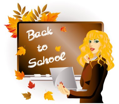 Back to school. The teacher with laptop. vector illustration clipart