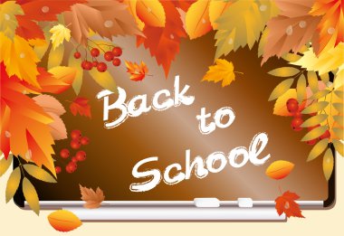 Back to school. Beautiful card with maple leafs clipart