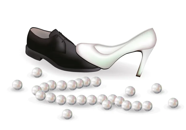 Sepatu pernikahan dan mutiara, gambar vektor - Stok Vektor